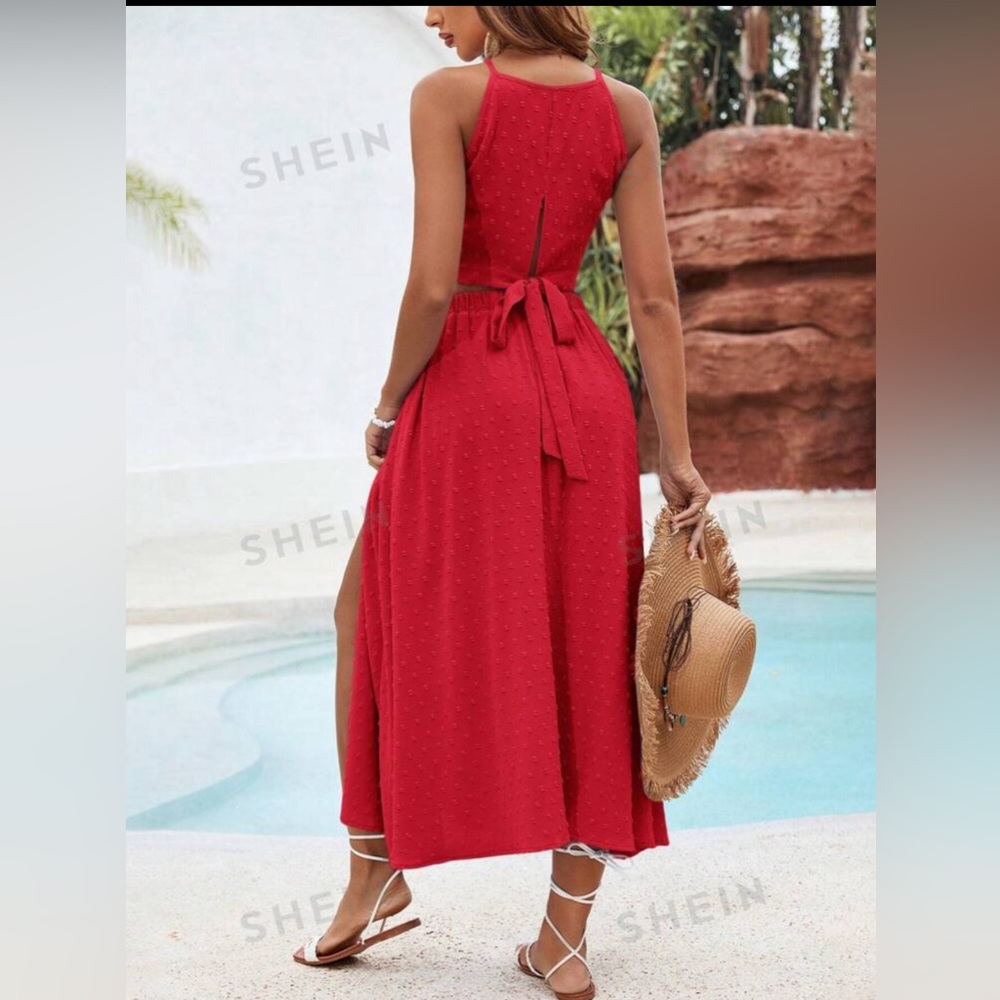 Solid Color Texture Casual Two Piece Beach Set Fo… - image 2